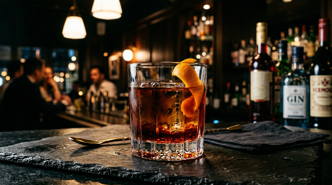 A darker, bolder Negroni riff built on Dispense amaro, gin and sweet vermouth. Rich, herbal and unapologetically bitter.